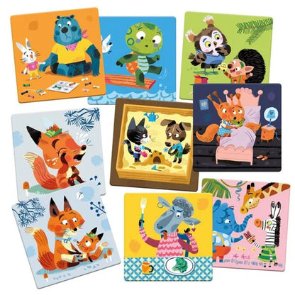 Produktansicht Kartenmix – Mehrere Motivkarten mit verschiedenen Tierfiguren und Gefühlen, bunt gemischt ausgelegt.