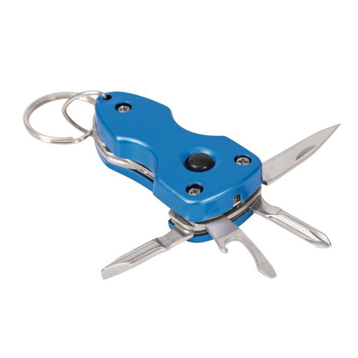 blauer multitool anhänger mit allen werkzeugen