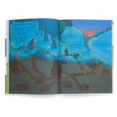 Buchseite – nächtliche Szene mit Kaninchen über und unter der Erde.