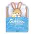 Buchcover – Hase liegt im Bett unter blauer Decke mit Stoffhäschen und dem Titel „Schlaf ein, mein kleiner Hase“.