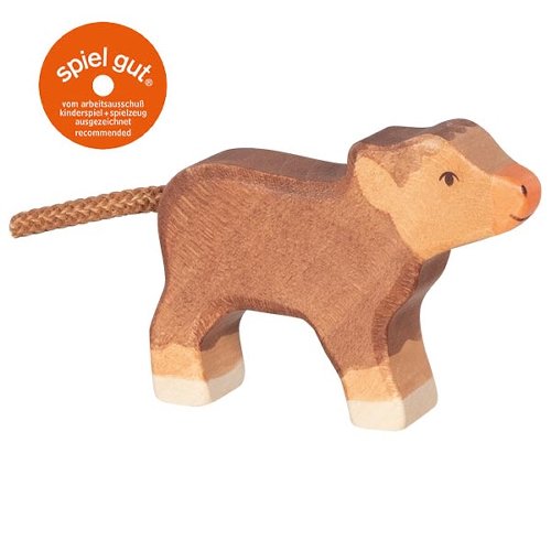 braunes schottisches hochlandkalb Holzfigur von Holztiger