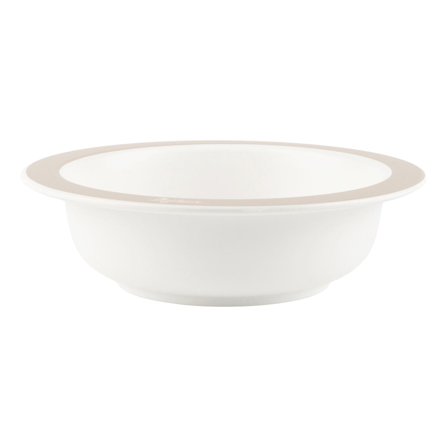 Seitenansicht einer beigen Müslischüssel um die Höhe abschätzen zu können