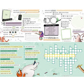 Buchseite Superfreunde – ausgefüllte Freundebuchseite mit Fragen und Rätsel, bunt illustriert mit Tieren. 