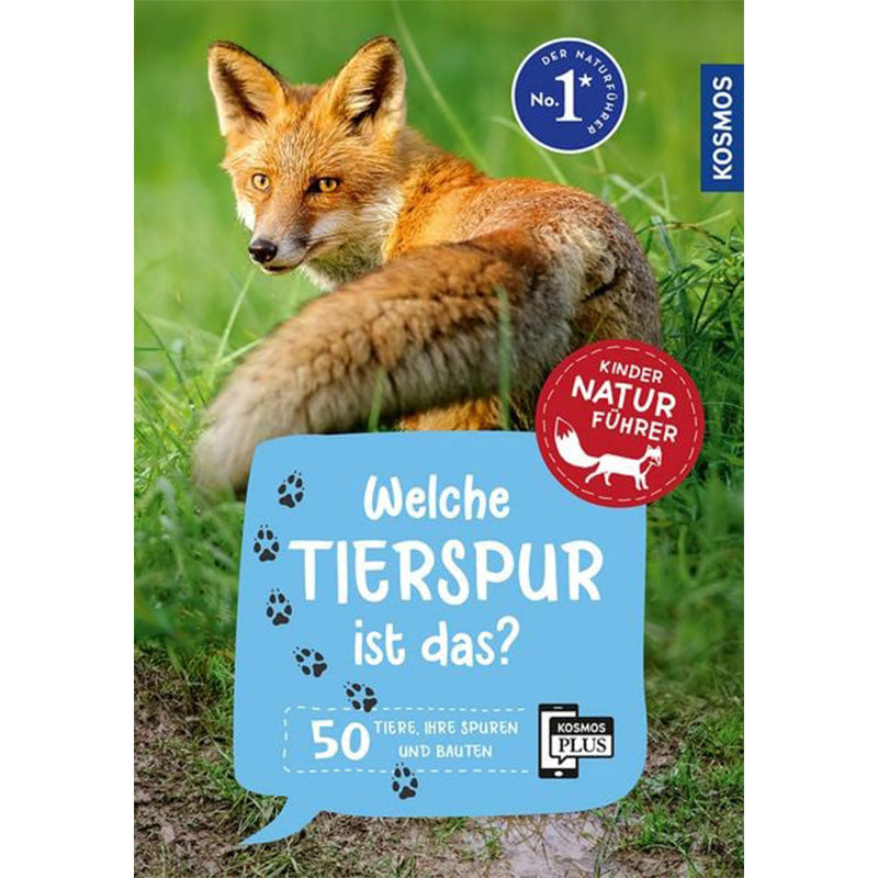 Buchcover mit Foto eines Fuchses auf einer Wiese, Titel „Welche Tierspur ist das? 50 Tiere, ihre Spuren und Bauten“.
