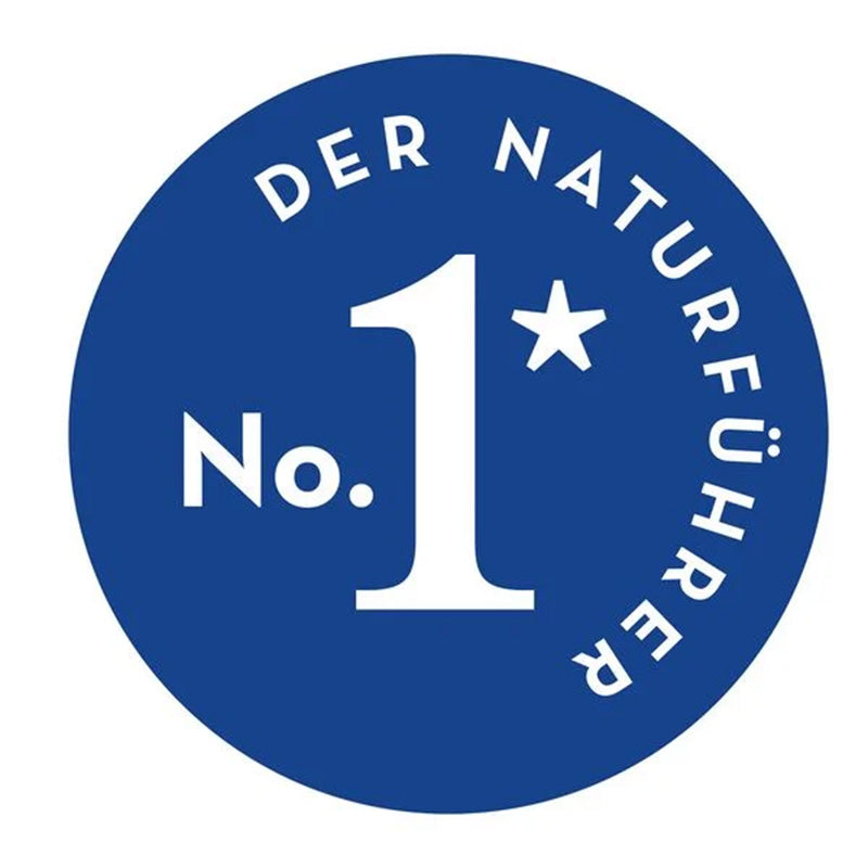 Blauer Kreis mit weißer Schrift „Der Naturführer No. 1“