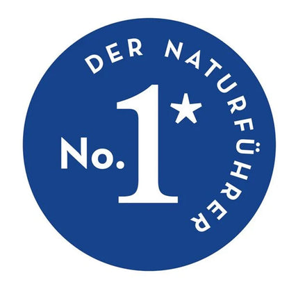 Blauer Kreis mit weißer Schrift „Der Naturführer No. 1“