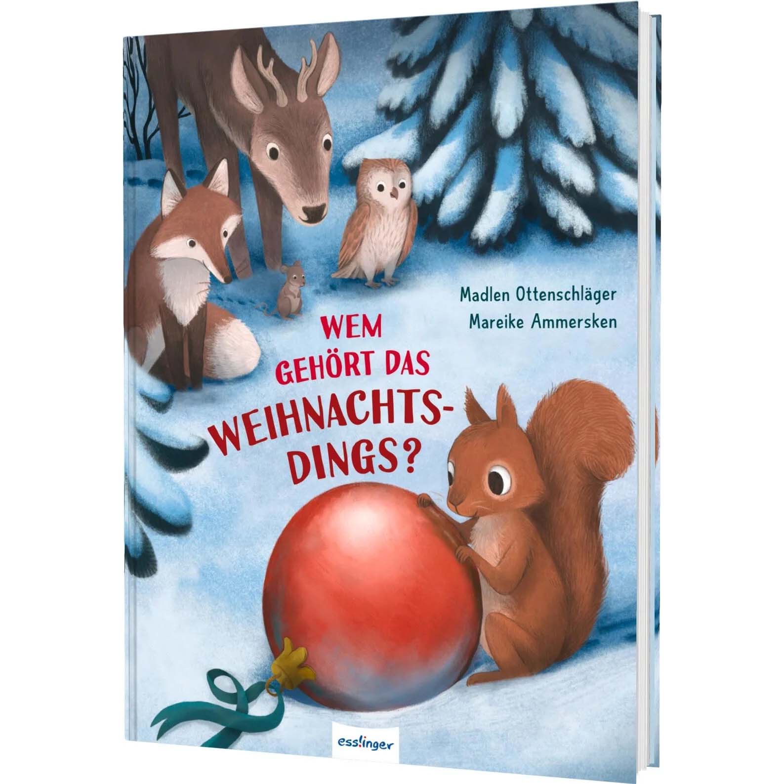 Titelseite Buch &quot;Wem gehört das Weihnachtsdings&quot; mit niedlichen Waldtieren