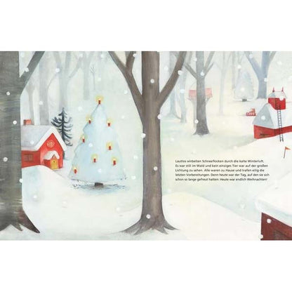 Inhaltsseite aus dem Buch &quot;Wer hat Weihnachten geklaut&quot; mit verschneiter Winterlandschaft