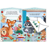 Inhaltsseite aus dem Buch "Wirf den Wunschzettel" mit Waldtieren am Tisch