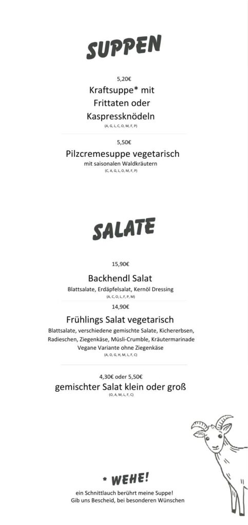 Speisekarte Waldpark Suppen und Salate